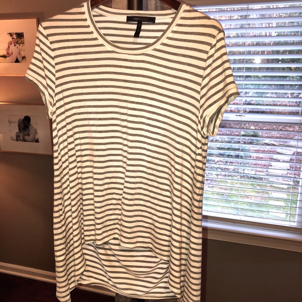 BCBG Striped Soft Tee with Open Back NWOT